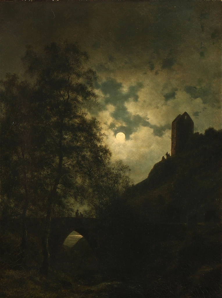Vista al chiaro di luna dalle rovine di Hammershus sull'isola di Bornholm, 1893